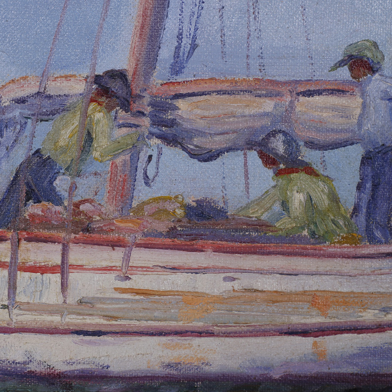Vintage Impressionist Oil Painting of a Harbor Scene