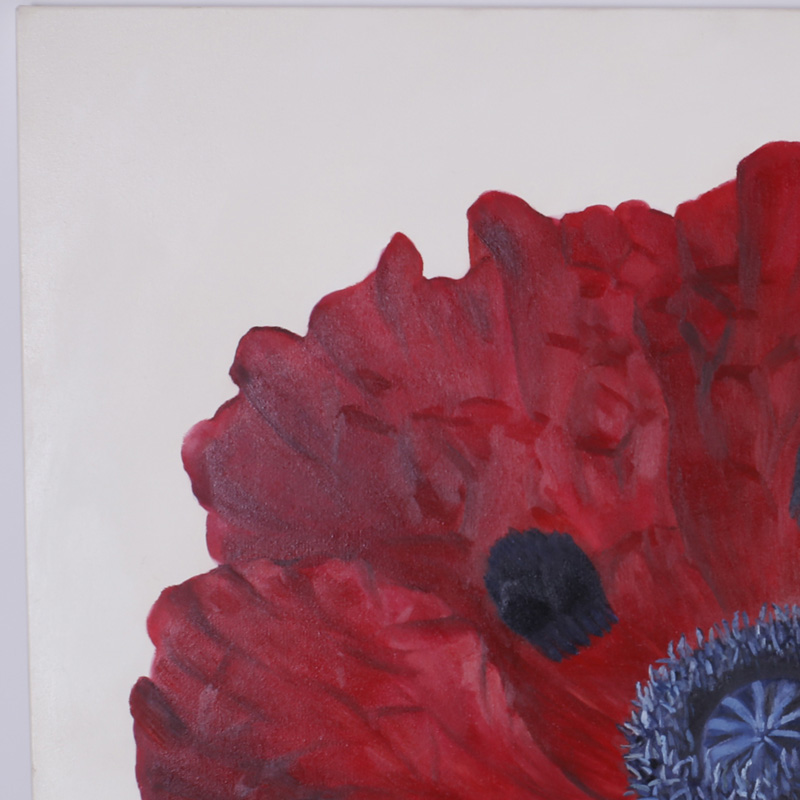 Mid Century Oil Painting of a Red Poppy Flower