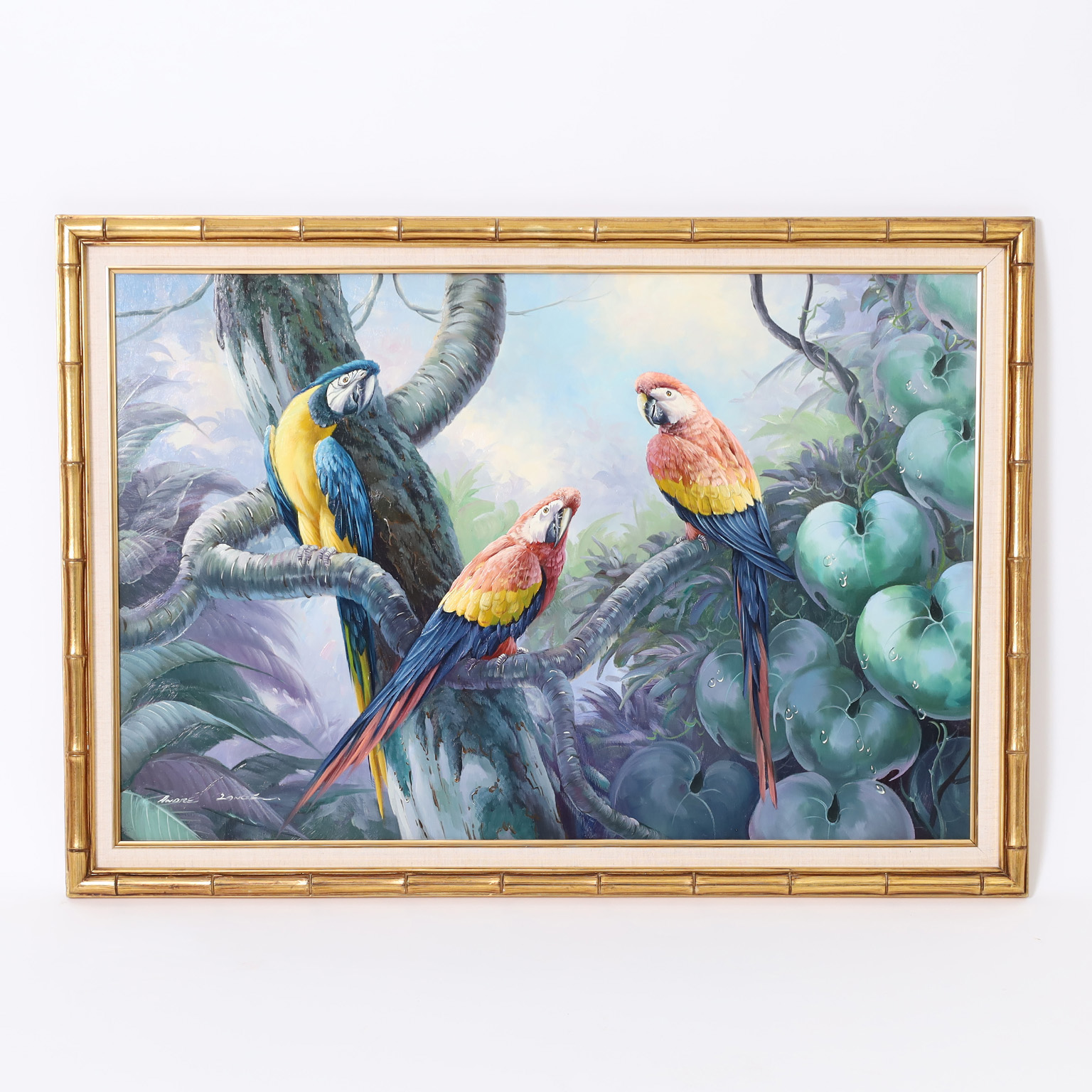 Oil Painting on Canvas of Parrots by Andre Lange
