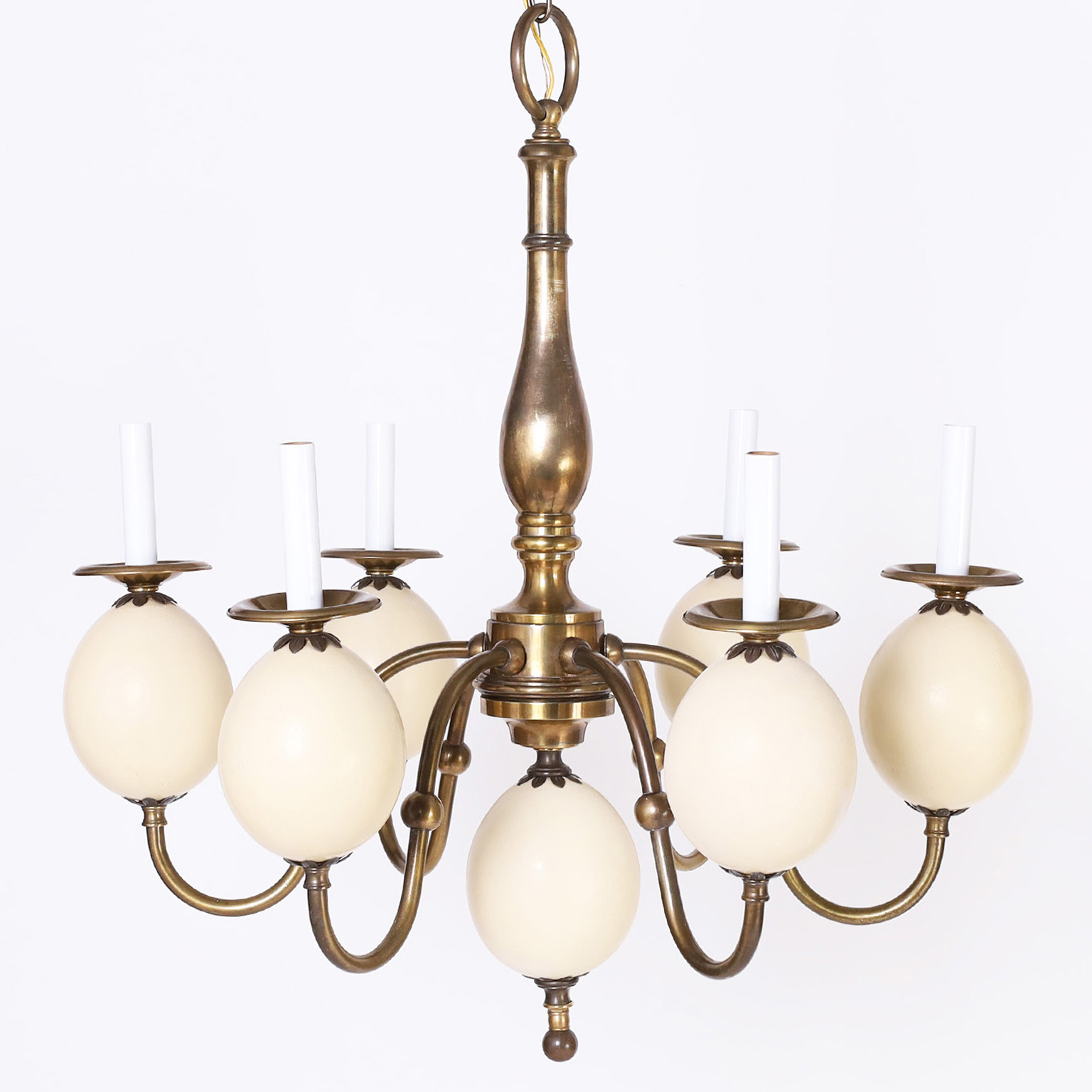 Mid Century Brass and Faux Ostrich Egg Chandelier
