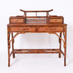 Vintage British Colonial Style Faux Bamboo and Grasscloth Pagoda Desk