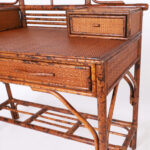 Vintage British Colonial Style Faux Bamboo and Grasscloth Pagoda Desk