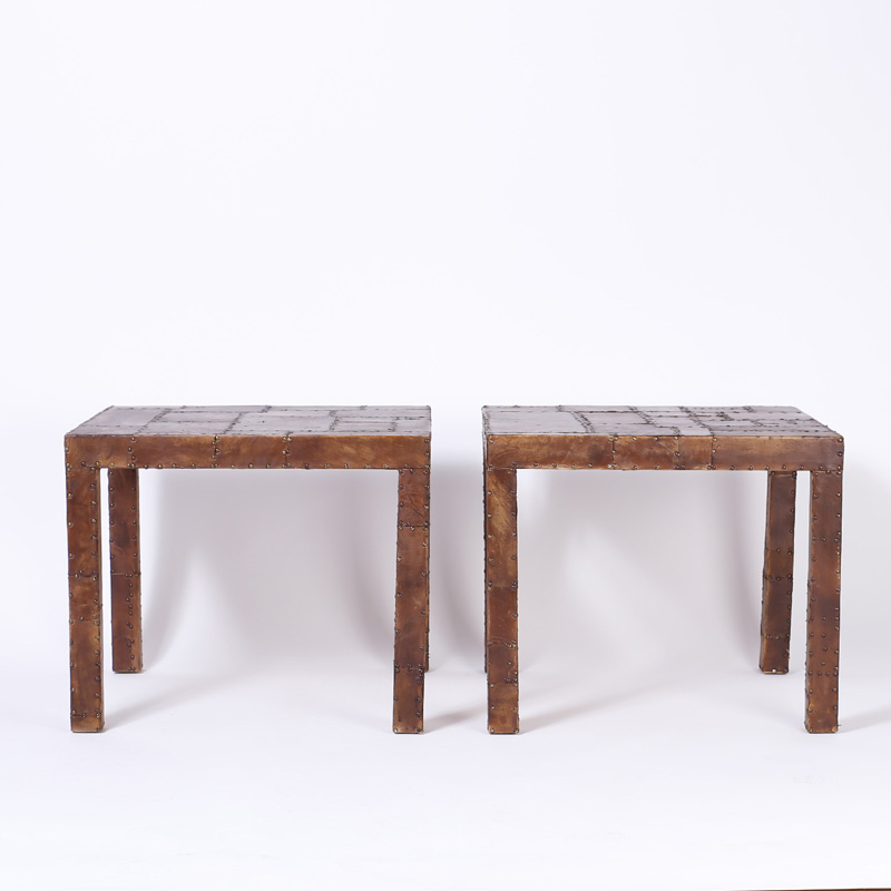 Pair of Mid Century Leather Clad Parson’s Tables