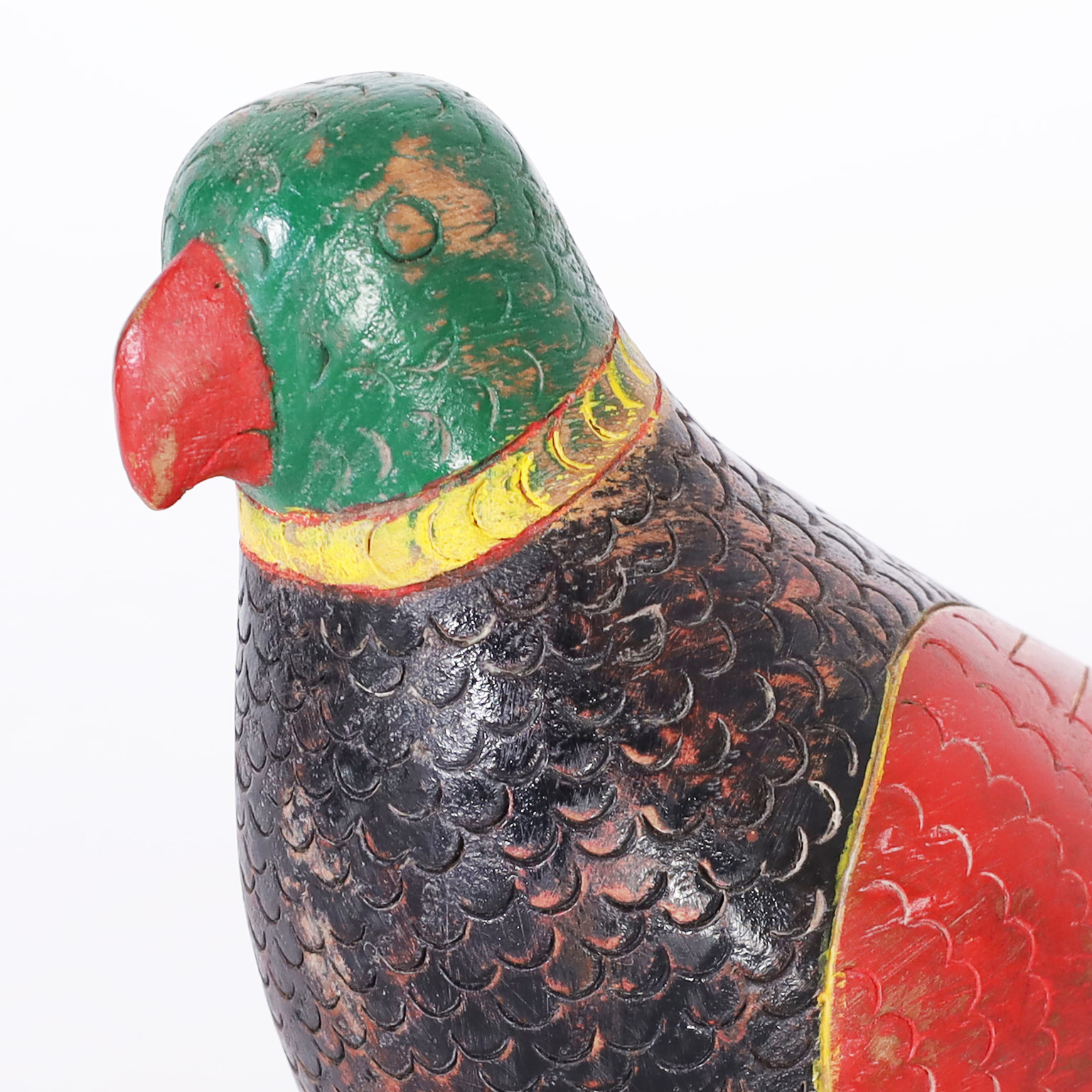 Pair of Anglo Indian Carved and Painted Wood Parrots