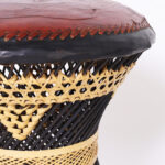 Pair of Vintage Leather and Wicker Anglo Indian Stools or Ottomans