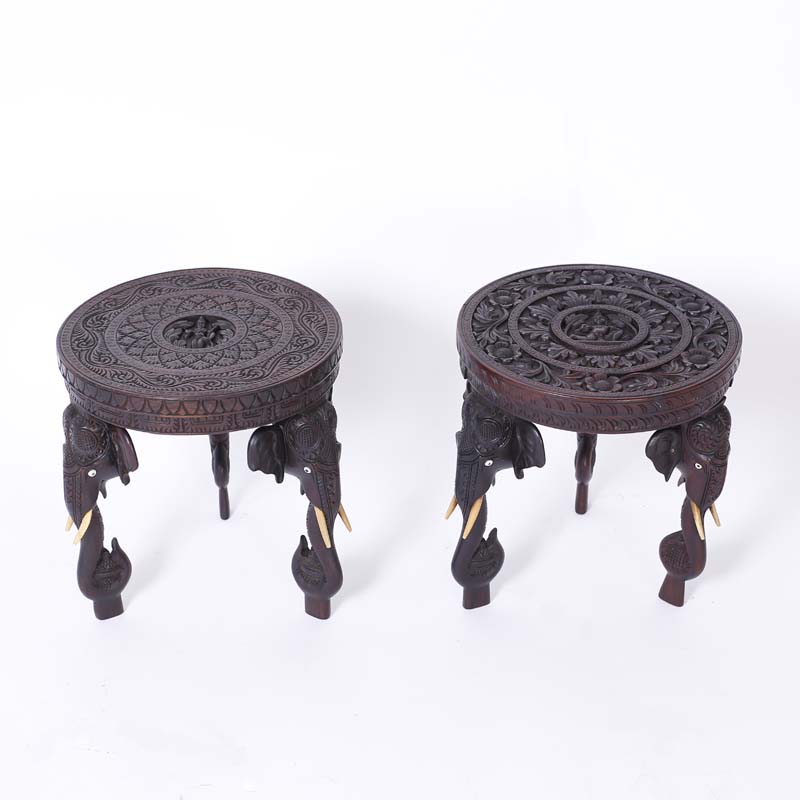 Pair of Antique Anglo Indian Petite Stands with Elephants