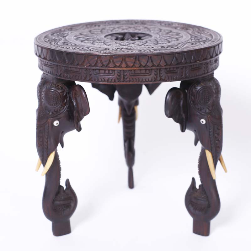 Pair of Antique Anglo Indian Petite Stands with Elephants