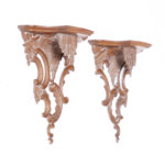 Pair of Antique Chippendale Style Carved Wood Wall Brackets