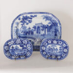 Pair of Antique English Blue and White Chinoiserie Transfer Earthenware Dishes