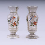 Antique Pair of English Mercury Glass Decorated Vases