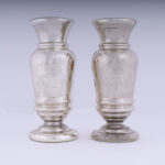 Antique Pair of English Mercury Glass Decorated Vases