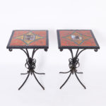 Pair of Antique French Tile Top Wrought Iron Tables