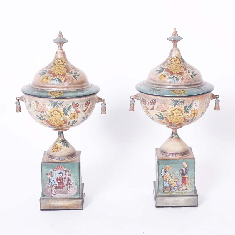 Pair of Antique French Tole Urns