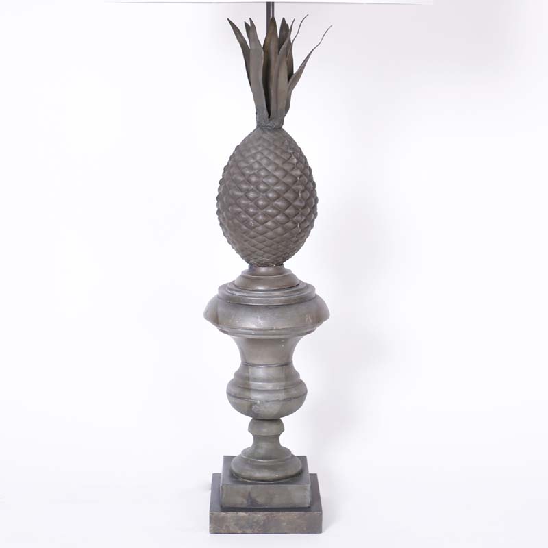 Pair of Antique French Zinc Neo Classic Pineapple Table Lamps