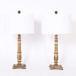 Pair of Antique Painted Italian Carved Wood Table Lamps