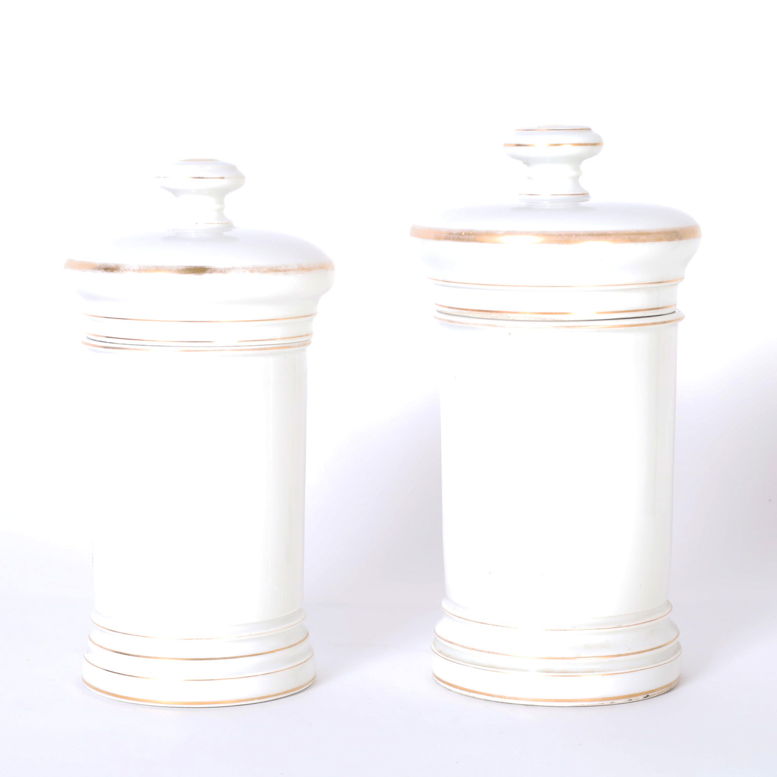Near Pair of Antique French Porcelain Apothecary Lidded Jars