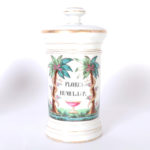 Near Pair of Antique French Porcelain Apothecary Lidded Jars