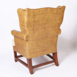 Pair of Vintage British Colonial Style Woven Reed Wingback Armchairs