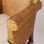 Pair of Vintage British Colonial Style Woven Reed Wingback Armchairs