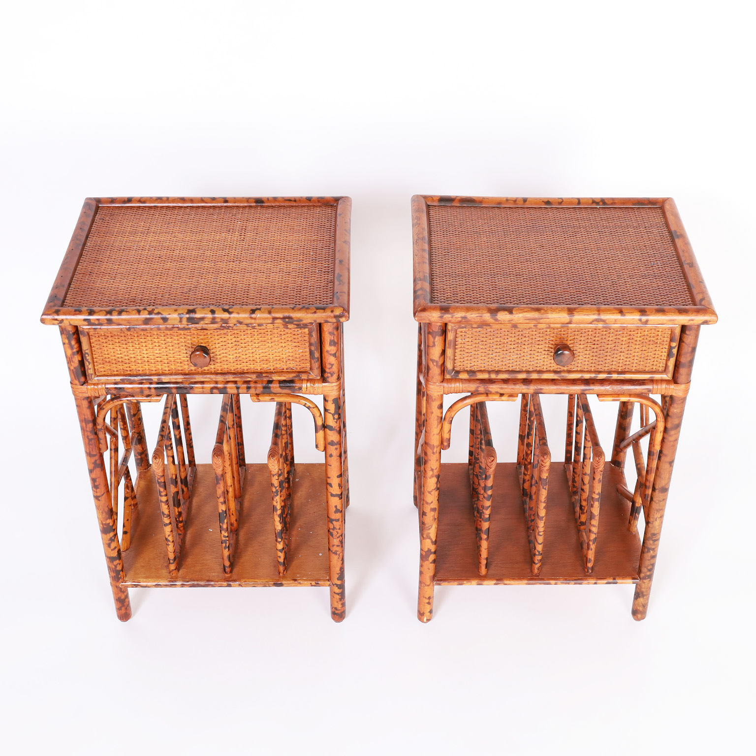 Pair of Mid Century British Colonial Style Faux Bamboo Stands