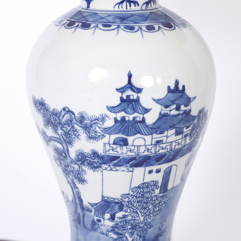 Pair of Chinese Blue and White Porcelain Table Lamps