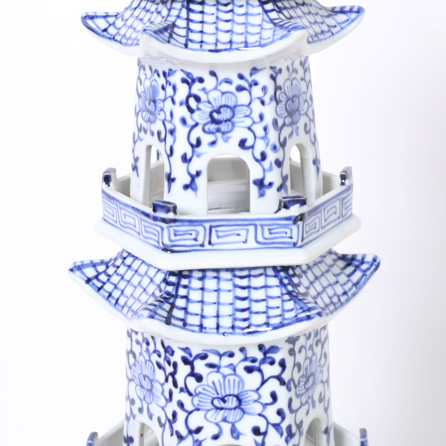 Pair of Chinese Blue and White Porcelain Pagoda Towers