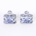 Pair of Chinese Blue and White Porcelain Tea Caddies with Flowers