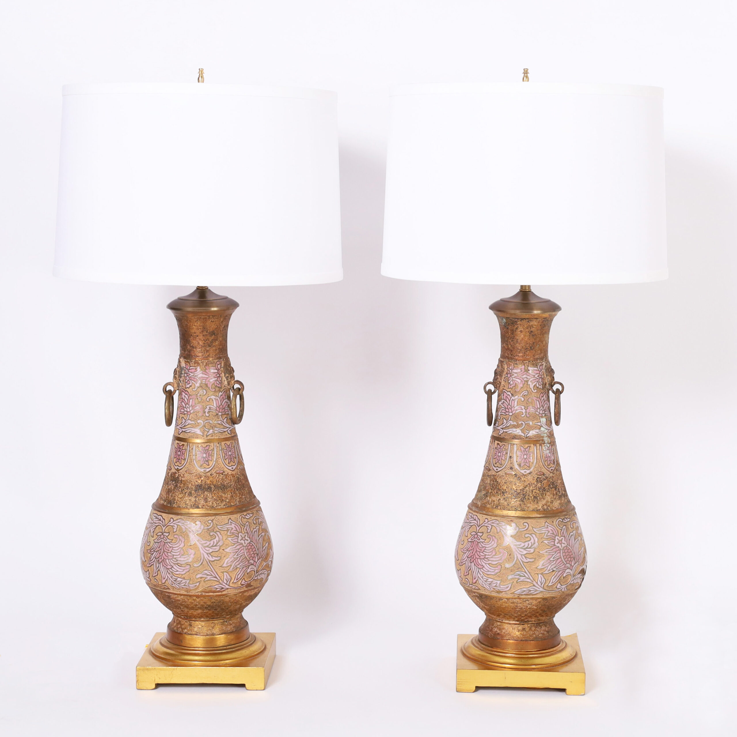 Pair of Anglo Indian Brass and Enamel Table Lamps