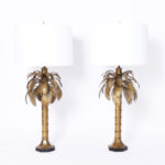 Pair of Mid Century British Colonial Style Brass Palm Tree Table Lamps