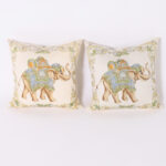 Pair of British Colonial Style Silk Pillows with Elephants by Jim Thompson, Priced Individually