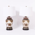 British Colonial Style Pair of Table Lamps with Elephants