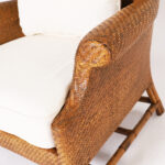 Pair of British Colonial Style Wicker Wingback Armchairs by Baker