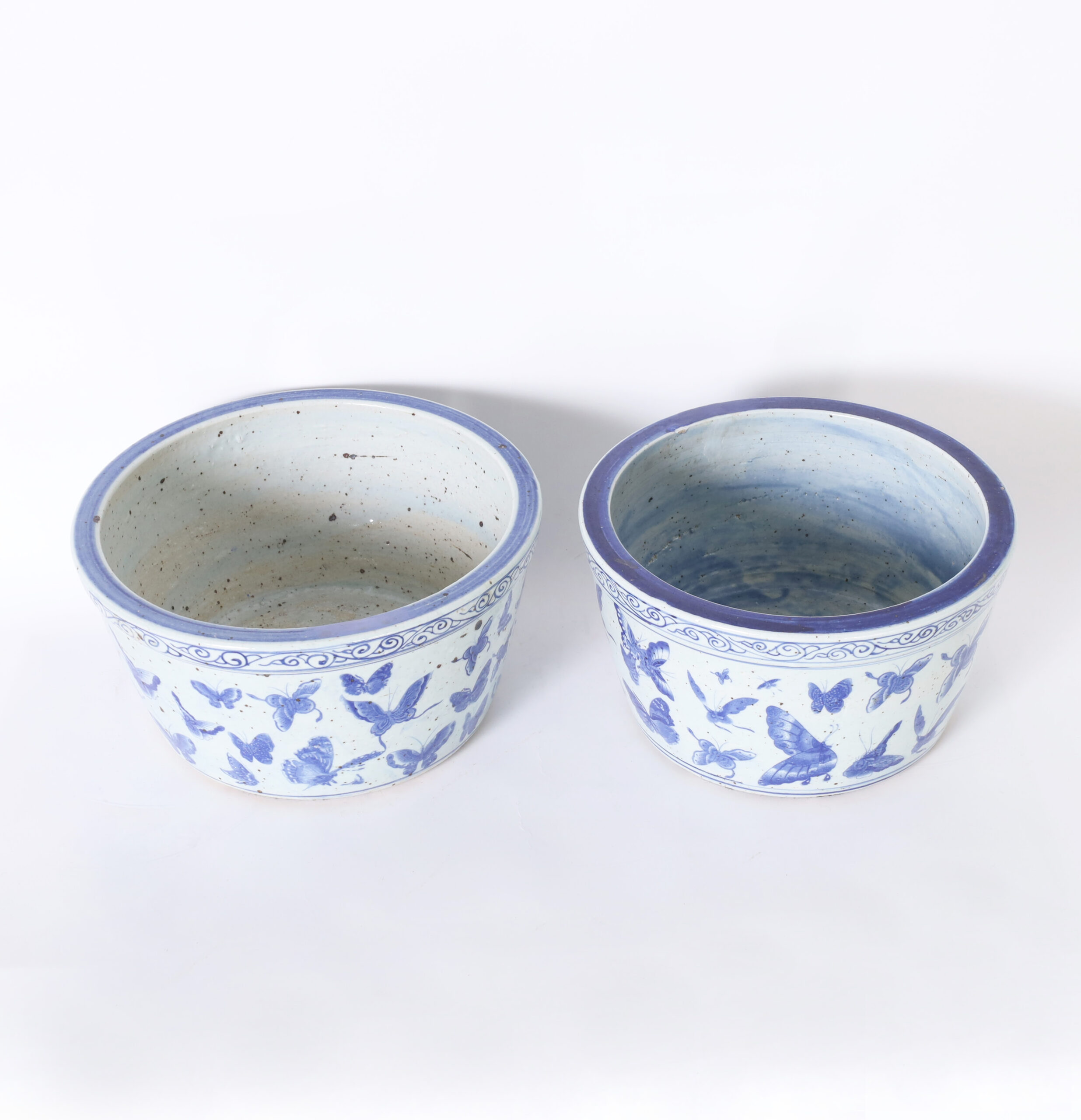 Pair of Chinese Blue and White Porcelain Bowls or Planters