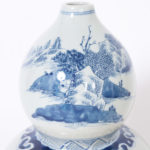 Pair of Chinese Blue and White Porcelain Double Gourd Vases with Pagodas
