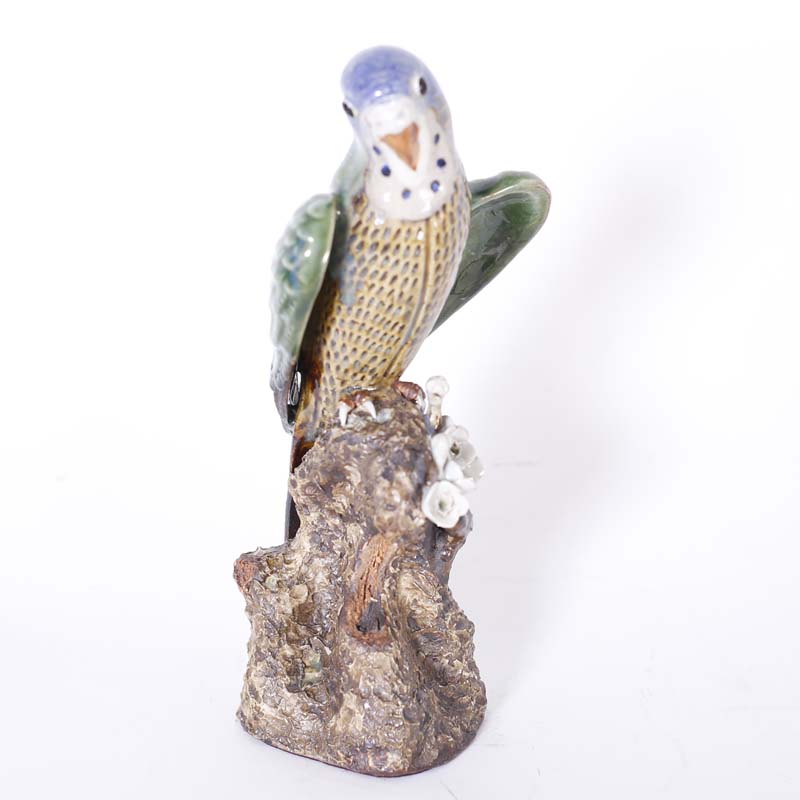 Pair of Chinese Glazed Terra Cotta Birds or Parakeets