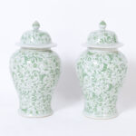 Pair of Chinese Green and White Porcelain Lidded Ginger Jars