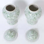 Pair of Chinese Green and White Porcelain Lidded Ginger Jars