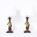 Pair of Chinoiserie Painted Figural Table Lamps