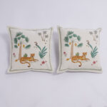 Crewelwork Throw Pillows with Tigers and Toucans, Priced Individually