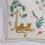 Crewelwork Throw Pillows with Tigers and Toucans, Priced Individually