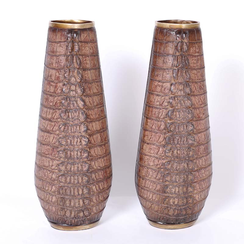 Pair of Faux Alligator Vases