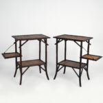 Pair of British Colonial Style Faux Bamboo and Grasscloth Two Tiered Stands