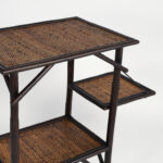 Pair of British Colonial Style Faux Bamboo and Grasscloth Two Tiered Stands