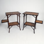 Pair of British Colonial Style Faux Bamboo and Grasscloth Two Tiered Stands