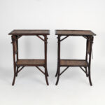 Pair of British Colonial Style Faux Bamboo and Grasscloth Two Tiered Stands