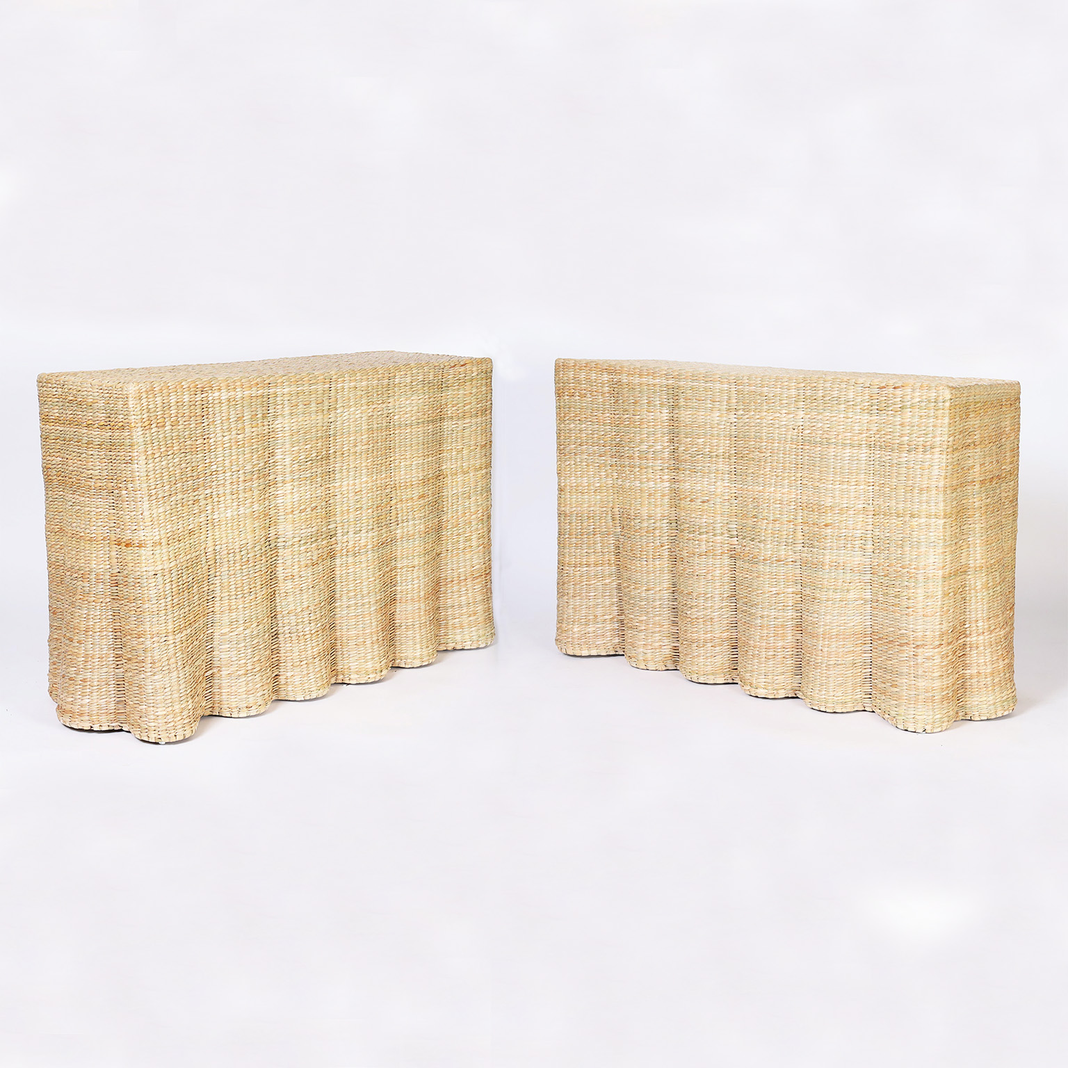 Pair of Wicker Drapery Ghost Consoles from The FS Flores Collection