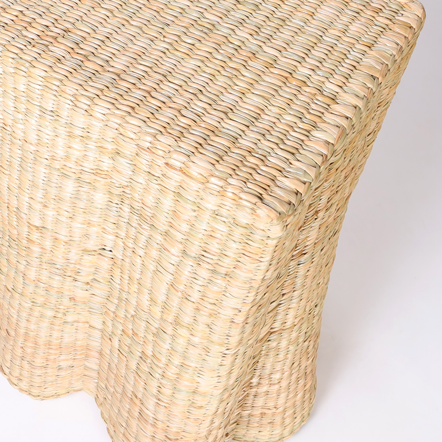 The Fernanda Pair of Wicker Drapery Ghost Consoles from The FS Flores Collection
