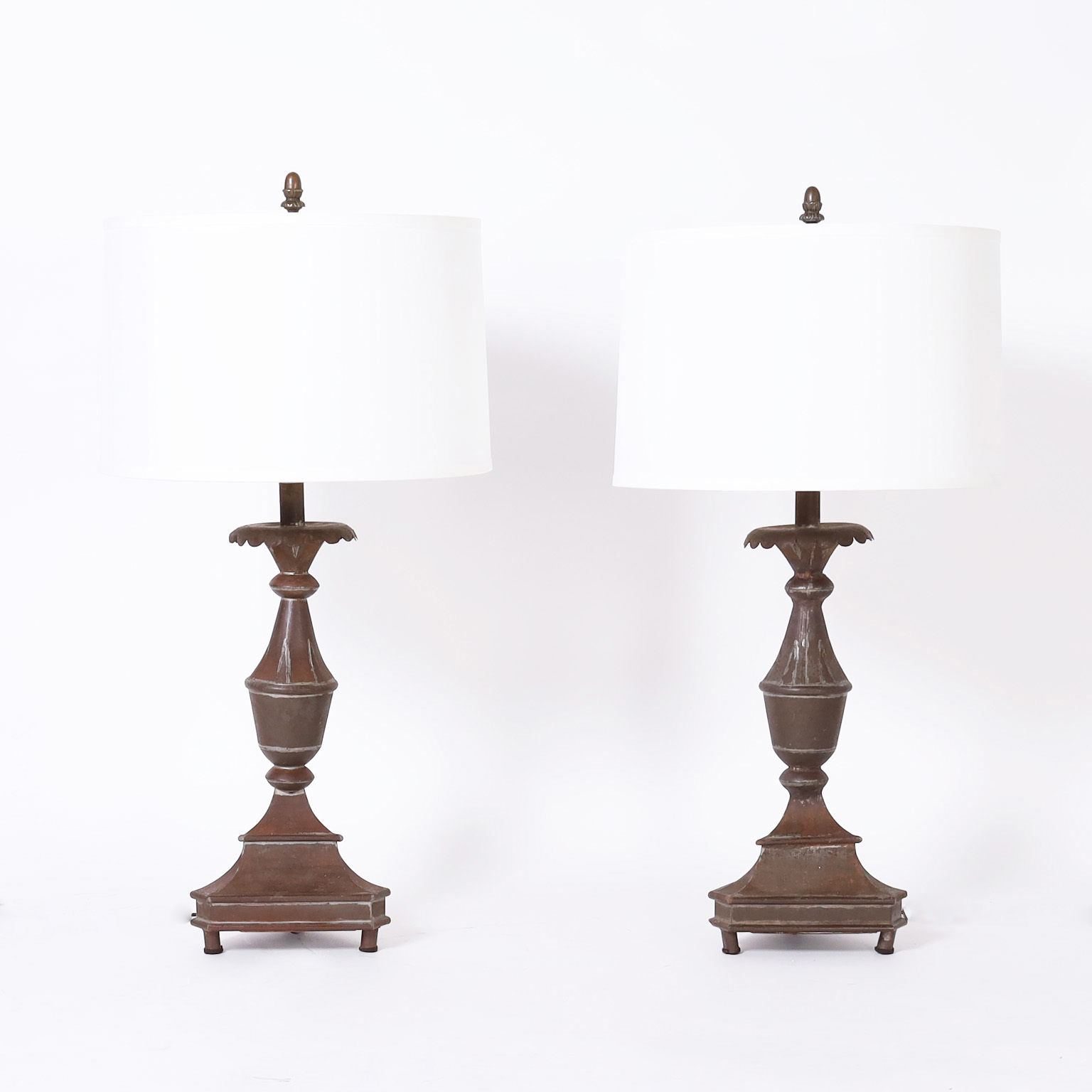 Pair of Antique French Provincial Neoclassic Tin Table Lamps