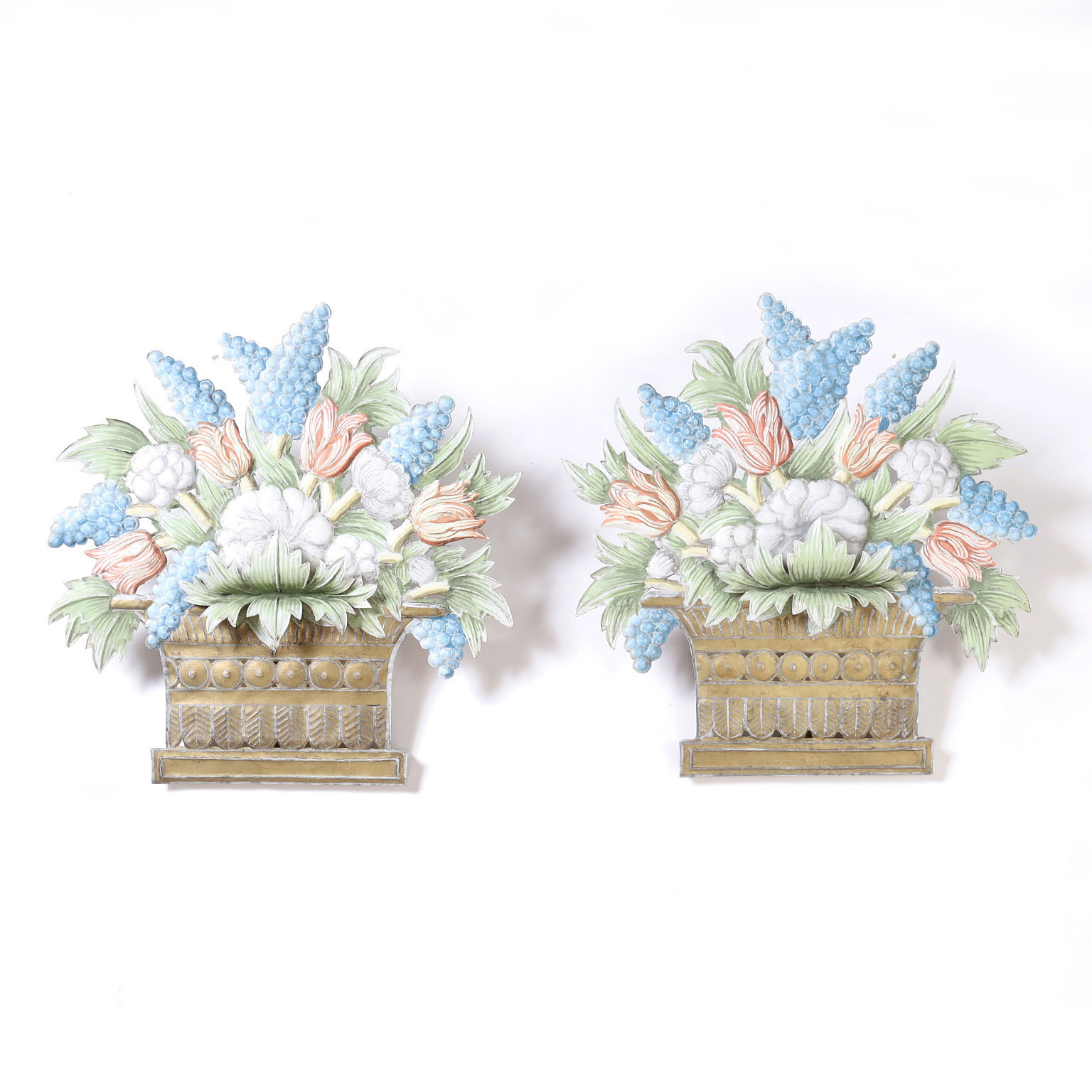 Pair of Antique French Tole Floral Wall Sconces
