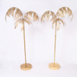 Pair of Mid Century Italian Gilt Metal Palm Tree Floor Lamps